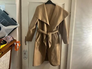 Boohoo ladies long camel belted coat 12/14 - Picture 1 of 4