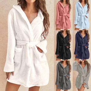 Womens Winter Bathrobe Loungewear Lace Up Pajamas Sleepwear Nightwear Robe Pjs - Picture 1 of 30