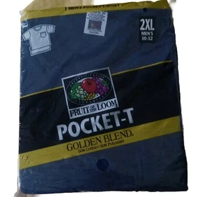 Fruit Of The Loom 1998  Pocket T Shirt Navy Blue Golden Blend Size 2XL NOS NWT - Picture 1 of 2