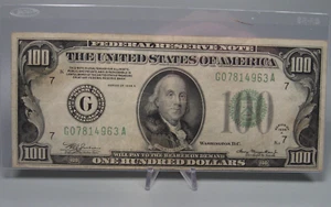1934-A Green Seal $100 FRN Note. G-Series Chicago. G/A Block. - Picture 1 of 9