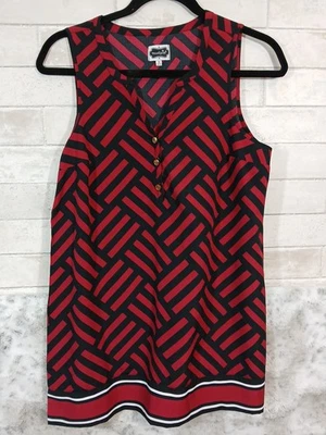Blusa túnica sin mangas MUDPIE para mujer roja negra talla S geo borde tejido de canasta Foto 1 de 4