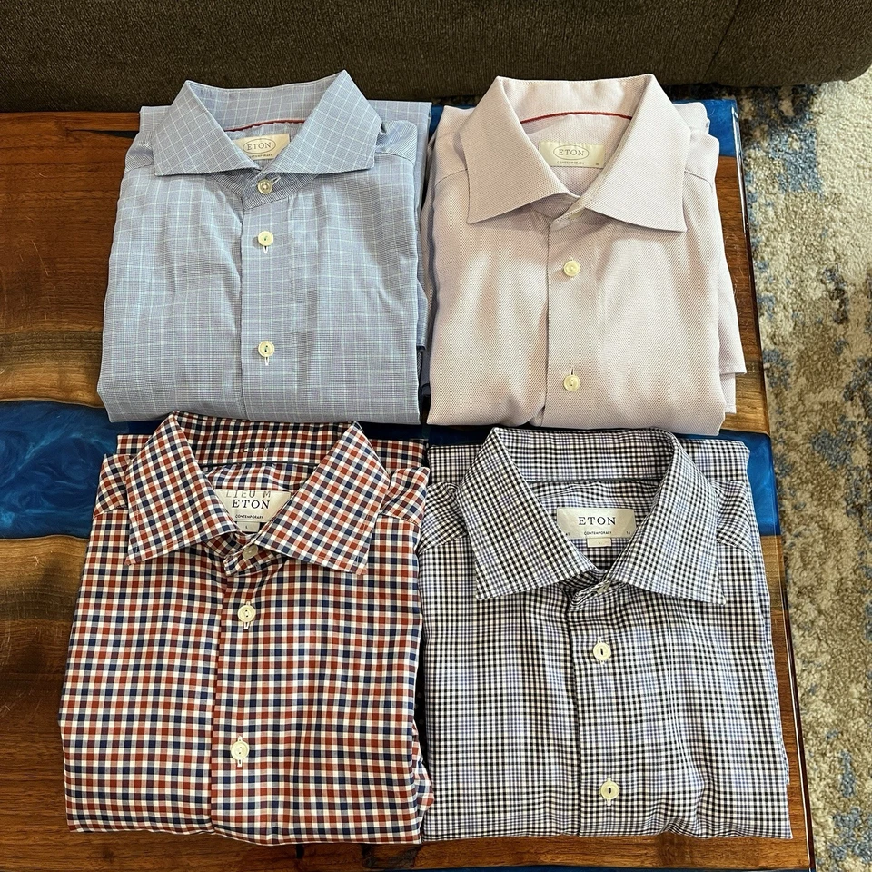 Camisa Eton Contemporânea Masculina Grande 16 41 Contemporânea Azul Branco Roxo Algodão - Imagem 1 de 1