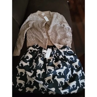 Gymboree holiday shop sparkle.gold sweater deer skirt size medium 7 8 nwt - Image 1 of 3