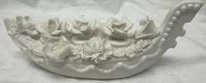 VINTAGE ARDALT LENWILE CHINA IVORY ROSES GONDOLA LIPSTICK/PERFUME HOLDER - Picture 1 of 13