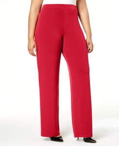 ALFANI Pantalone elegante donna taglie forti maglia elasticizzata gamba larga 3X rosso - Foto 1 di 7