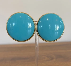 Vintage Gold Tone Turquoise/Blue Circle Clip On Earrings 1.5” - Picture 1 of 6