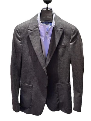 Z Zegna 男式羊毛运动外套夹克炭黑色带格子装饰 40R 全新 — 第 1/4 张图片