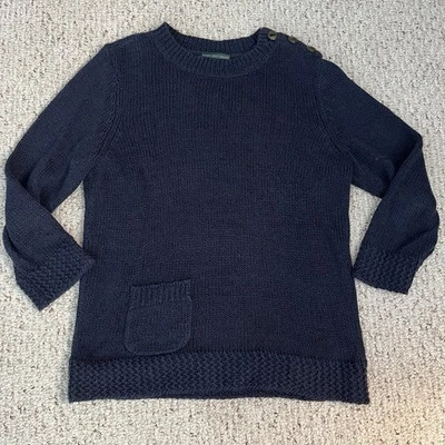 Suéter de malha vintage feminino L Ralph Lauren Jeans Company azul marinho linho e algodão - Imagem 1 de 4