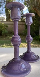 Vintage Lavender purple Slag glass candlesticks candle holder pair - Picture 1 of 23