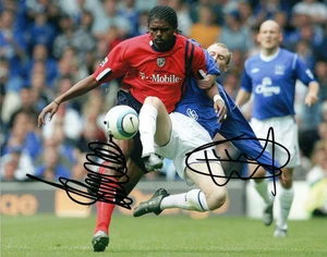 WEST BROM & EVERTON: NWANKWO KANU & TONY HIBBERT SIGNED 10x8 ACTION PHOTO+COA - Picture 1 of 1