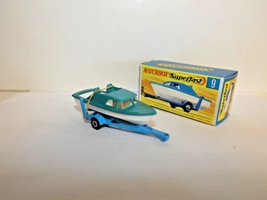 MATCHBOX TRANS S/F NO. 9-A BOAT & TRAILER AQUA DECK MIB - Picture 1 of 6