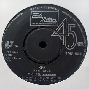 Michael Jackson Ben UK 7" Vinyl Record Single 1972 TMG834 Tamla Motown 45 - Picture 1 of 2
