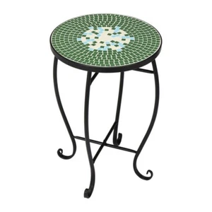 14in Mosaic Round Bistro Table with Green Flower Design for Terrace Patio Garden - Picture 1 of 12