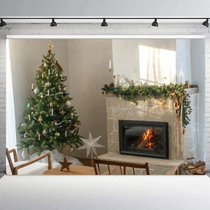 10x8ft Winter Scene Vintage Fireplace Christmas Photo Background Studio Props - Picture 1 of 10