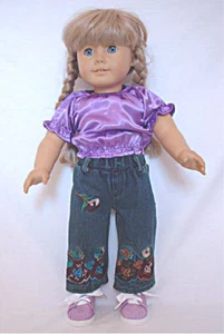 Purple Satin Top and Embroidered Jeans 2pc Set Fits 18in American Girl Dolls - Picture 1 of 3