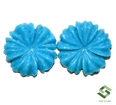 20x20 mm Natural Turquoise Handmade Carving Pair 21.29 CTS Loose Gemstones - Image 1 of 4