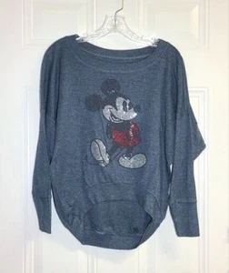 Disney Parks Mickey Mouse Top Size XS Blue Oversized Drop Sleeves Rhinestones - Picture 1 of 10