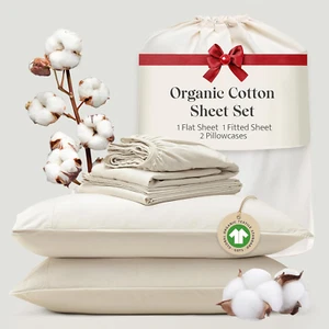 100% Organic Cotton Sheet Set King - 300 TC Luxury Hotel Sateen Weave, GOTS Cert - Picture 1 of 6