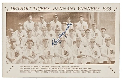 1935 Detroit Tigers Pennant Winners Team Post Card Greenberg Ray Hayworth Signed - Image 1 of 3