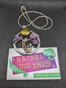 Sterling Silver/ Brass/ Copper with Amethyst carved leaves Hand MadeNecklace .A2 - Picture 1 of 9