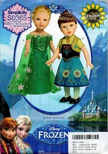 Disney "Frozen" Anna Elsa Kleidung 18" Puppen Einfachheit Muster S0365 ungeschnitten - Bild 1 von 2