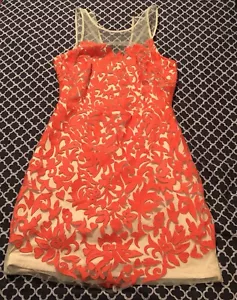 Bebe Orange Lace Hem Sheer Sleeveless Dress Cocktail Party Size 6 V32 - Picture 1 of 14