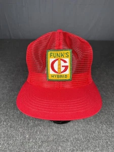 Vintage Funk's G Hybrid Hat Cap Snap Back Red Trucker Advertising Patch Mens 80s - Picture 1 of 10