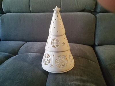 Partylite Teelichthalter Weihnachtsbaum  mit Schneeflocken Weiß gebraucht - Bild 1 von 2