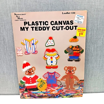 Teddy Bear Plastic Canvas Pattern Booklet Needlecraft Designs 90s Christmas + - Image 1 of 2