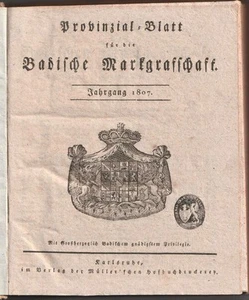 Provinzialblatt Badische Markgrafschaft Baden Jahrgang 1807 komplett 104 Nummern - Picture 1 of 2