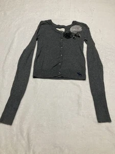Abercrombie Kids Gray Bow Flowers Cardigan Size XL Girls Sweater Dressy - Picture 1 of 8