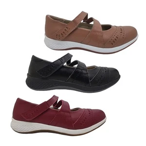 Just Bee Cecilia Ladies Shoes Leather Upper Casual Flats Removable Insole Adjust - Picture 1 of 24