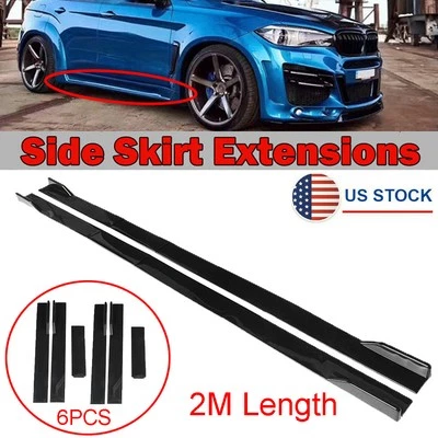 6pcs/Set 78.7" Glossy Black Car Side Skirt Extensions Body Rocker Panel Splitter Foto 1 de 4