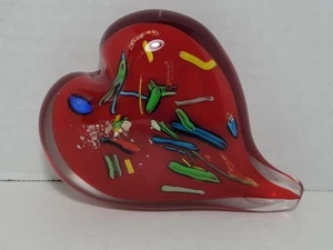SEGUSO VIRO Murano Art Glass Heart Shape Red Gold Fleck Paperweight 3.5"x4.25" - Picture 1 of 5