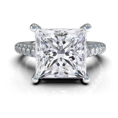Platinum Plated Sterling Silver Solitaire Ring With 3 CTW Princess CZ - Size 5.5 - Image 1 of 4