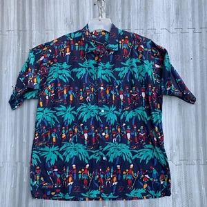 Vintage Izod Lacoste Hawaiian Abstract  Men Large Button Up 100 % Cotton - Picture 1 of 7