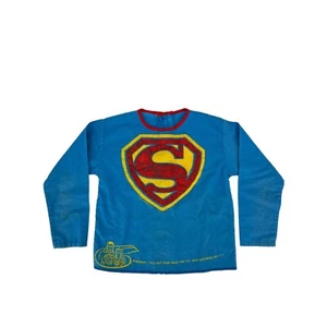 VTG 40s 50s Superman Halloween Costume Fabric Shirt Top Graphic Button Back - Picture 1 of 5