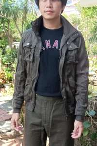 In The Attic Rockers Garment Japan Green Wrinkle Jacket Sz M - Picture 1 of 18