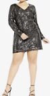 City Chic Womens Plus Size 16 Party Dress -Gunmetal Short Sequin  Free Postage 