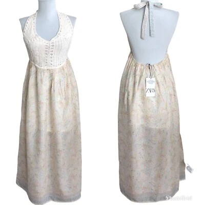 ZARA Crochet Halter Babydoll Midi Dress XS Boho Paisley Cottagecore Festival New - Image 1 of 4