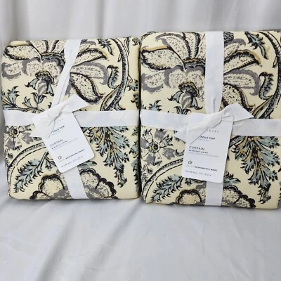 Juego de 4 cortinas oscuras Pottery Barn HAYLIE PRINT lino/algodón 50" x 84" GRIS Foto 1 de 4