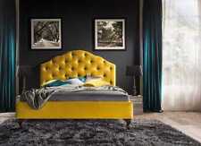Bed Chesterfield Yellow Colour New Real Wood Designer Double Upholstered - Model
