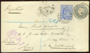 Gran Bretaña 1905, tarjeta de papelería postal actualizada registrada a Graz, Austria - Imagen 1 de 2