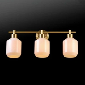 Globe 3-Light Vanity Light Matte Brass Opal Glass Shades - Picture 1 of 8
