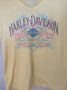 Harley Davidson Womans V-Neck Shirt Yellow Med - Picture 1 of 6