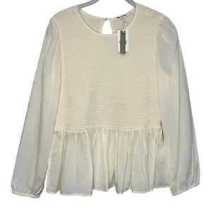Marine Layer Top Size Large NEW Ivory Gabrielle Smocked - Picture 1 of 10