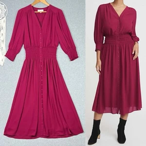 Witchery Dress Womens 10 S Shirred Waist Midi Rhubarb Pinky Red Cocktail Party - Picture 1 of 15
