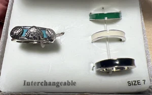 Vintage Roman Interchangeable Shells ring size 7 green white black and turquoise - Picture 1 of 5