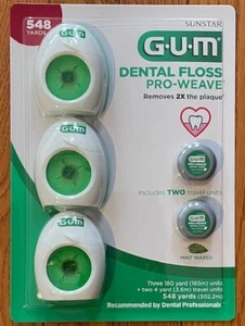 GUM Pro-Weave Zahnseide Minze Gewachst 3 Stück + 2 Reiseeinheiten 548 Yards Gesamt - Bild 1 von 2