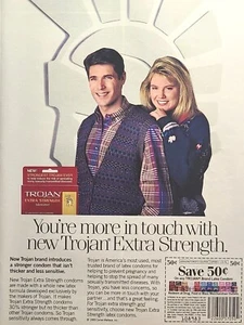 Preservativos Trojan Extra Strength pareja joven anuncio impreso vintage 1990 **Ver descripción - Imagen 1 de 2